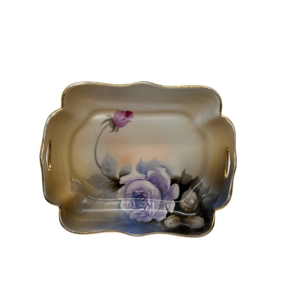 Vintage 40's Noritake Hand Painted Floral Trinket Tray Dresser Rose